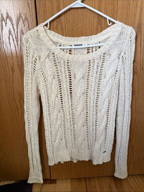 Garage Cream Open-Knit Cable Crew Sweater